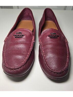 Coach Womens Marley Driver Loafer Burgundy Size 8 Leather Comfy Preppy Old Money